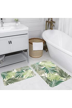 Dijital Baskı Yıkanabilir Kaymaz 2'li Banyo Paspası  RVG5182