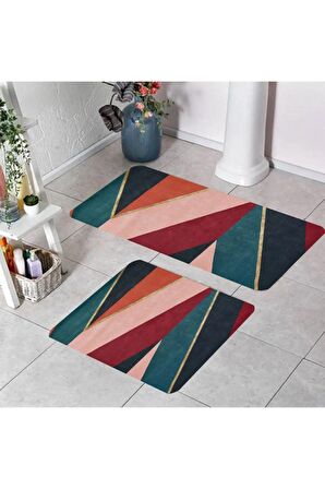 Dijital Baskı Yıkanabilir Kaymaz 2'li Banyo Paspası  RVG5185