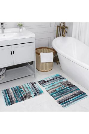 Dijital Baskı Yıkanabilir Kaymaz 2'li Banyo Paspası  RVG5187