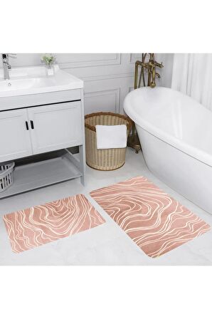 Dijital Baskı Yıkanabilir Kaymaz 2'li Banyo Paspası  RVG5205