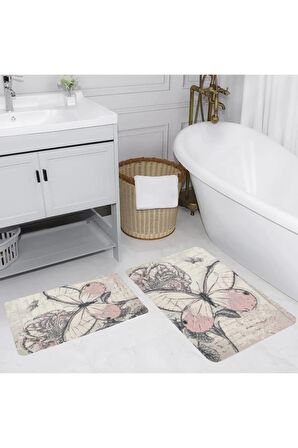 Dijital Baskı Yıkanabilir Kaymaz 2'li Banyo Paspası  RVG5206