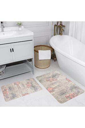 Dijital Baskı Yıkanabilir Kaymaz 2'li Banyo Paspası  RVG5207