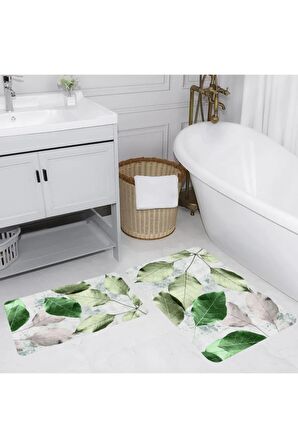Dijital Baskı Yıkanabilir Kaymaz 2'li Banyo Paspası  RVG5213.