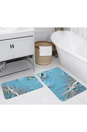 Dijital Baskı Yıkanabilir Kaymaz 2'li Banyo Paspası  RVG5234