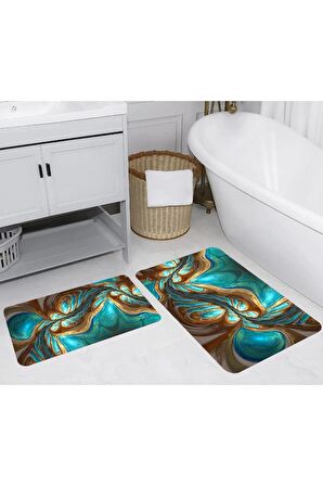 Dijital Baskı Yıkanabilir Kaymaz 2'li Banyo Paspası  RVG5235