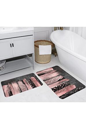 Dijital Baskı Yıkanabilir Kaymaz 2'li Banyo Paspası  RVG5241