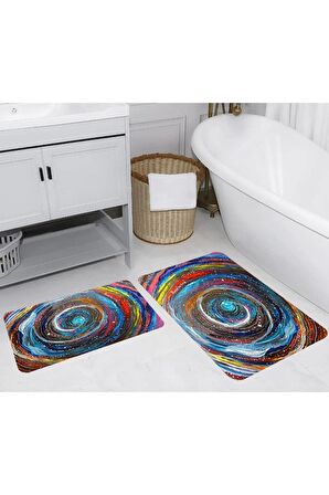 Dijital Baskı Yıkanabilir Kaymaz 2'li Banyo Paspası  RVG5243