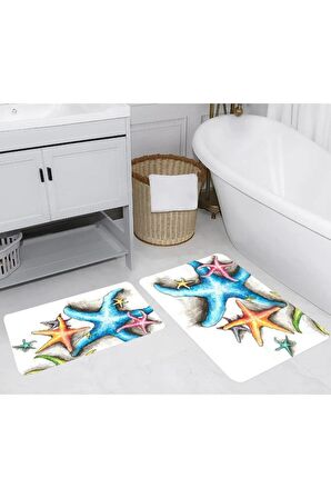 Dijital Baskı Yıkanabilir Kaymaz 2'li Banyo Paspası  RVG5244