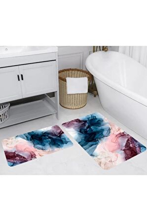 Dijital Baskı Yıkanabilir Kaymaz 2'li Banyo Paspası  RVG5253