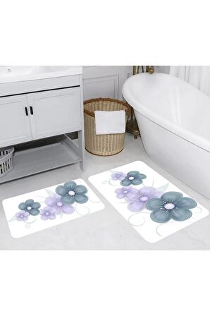 Dijital Baskı Yıkanabilir Kaymaz 2'li Banyo Paspası  RVG5258