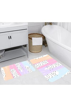 Dijital Baskı Yıkanabilir Kaymaz 2'li Banyo Paspası  RVG5263