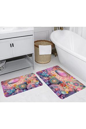 Dijital Baskı Yıkanabilir Kaymaz 2'li Banyo Paspası  RVG5272