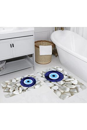 Dijital Baskı Yıkanabilir Kaymaz 2'li Banyo Paspası  RVG5286
