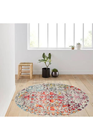 Dijital Baskı Yıkanabilir Kaymaz Taban Yuvarlak Halı RVG7018