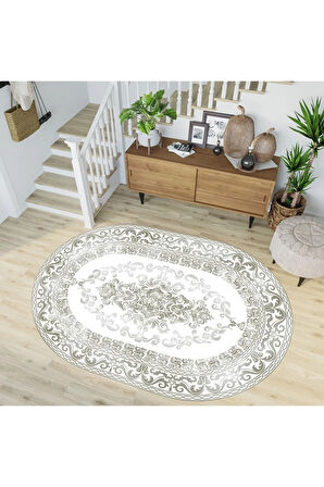 Dijital Baskı Yıkanabilir Kaymaz Taban Oval Halı RVG7211-HK128