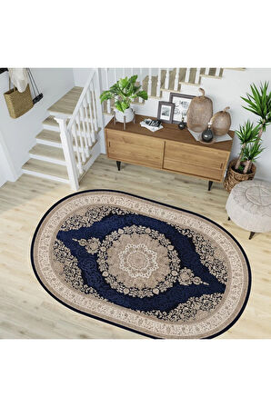 Dijital Baskı Yıkanabilir Kaymaz Taban Oval Halı RVG7227-HT996