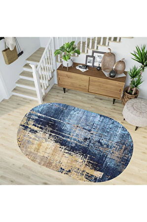 Dijital Baskı Yıkanabilir Kaymaz Taban Oval Halı RVG7231-SD433