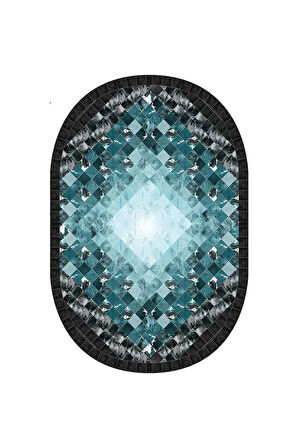 Dijital Baskı Yıkanabilir Kaymaz Taban Oval Halı RVG7232-SD1023
