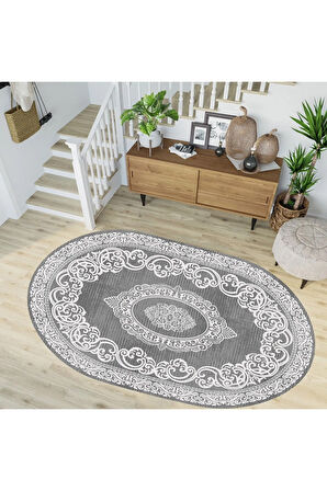 Dijital Baskı Yıkanabilir Kaymaz Taban Oval Halı RVG7264-HY983