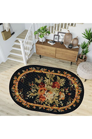 Dijital Baskı Yıkanabilir Kaymaz Taban Oval Halı RVG7269-HT452