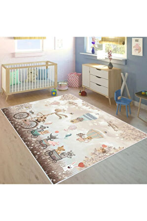 Dijital Baskı Yıkanabilir Kaymaz Taban Çocuk Halısı RVG4058