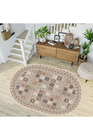 Dijital Baskı Yıkanabilir Kaymaz Taban Oval Salon Halısı Rvg7188-ht029