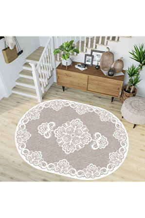 Dijital Baskı Yıkanabilir Kaymaz Taban Oval Salon Halısı Rvg7192-hk124