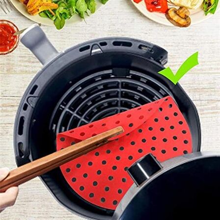 River World 23 cm'lik Kırmızı Renkte Isıya Dayanabilen ve Yıkanabilen Yuvarlak Silikon Airfryer ve Fırın Matı