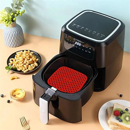 River World 21,5 cm'lik Kırmızı Renkte Isıya Dayanabilen ve Yıkanabilen Kare Silikon Airfryer ve Fırın Matı