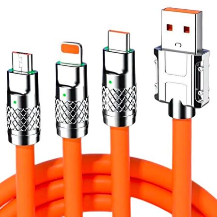 River World 1 Metrelik Lightning + Micro Usb +3 in 1 Type-C  Silikon Hızlı Şarj Kablosu
