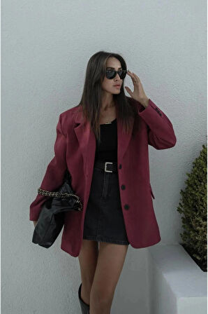 Bordo Blazer Model Süet Ceket