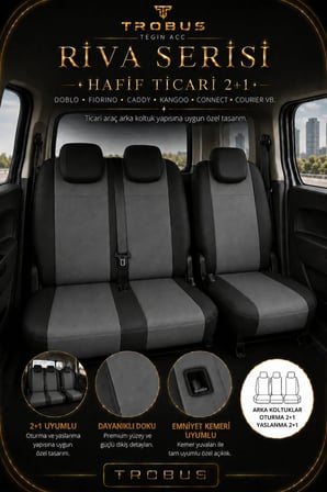 Fiat Fiorino 2008-2024 Uyumlu Riva Serisi 2+1 Ticari Füme Siyah Ortopedik Koltuk Kılıfı