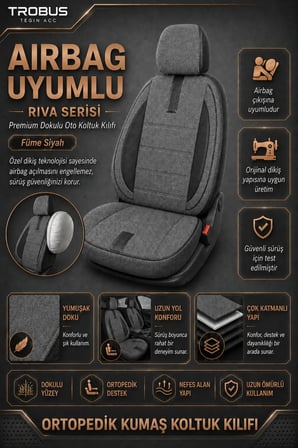 Opel Mokka 2012-2015 Uyumlu Riva Serisi 2+1 Ticari Füme Siyah Ortopedik Koltuk Kılıfı