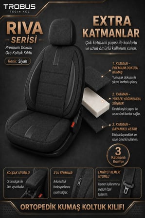 Peugeot 301 2018 Uyumlu Riva Serisi 2+1 Ticari Siyah Ortopedik Koltuk Kılıfı