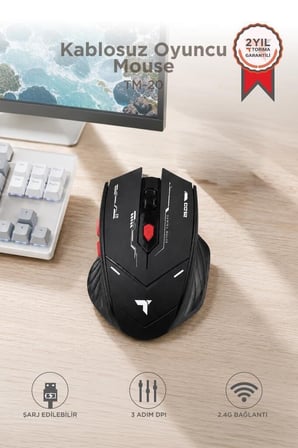 Delux Serisi Şarjlı Cep Bluetooth Mouse Çift Modlu Sessiz Kablosuz Oyuncu Fare TM20 Siyah