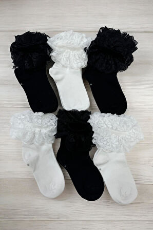 6 Çift Burun Dikişsiz Fırfırlı Kız Çocuk Çorabı