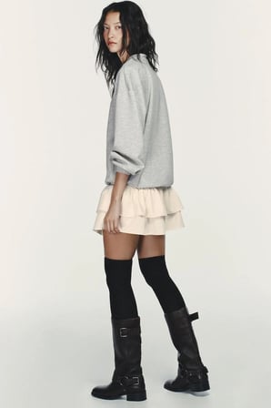 ALLBUCKS ZARA Konstrast Fırfırlı Sweatshirt Kısa Elbise ABZRA00163