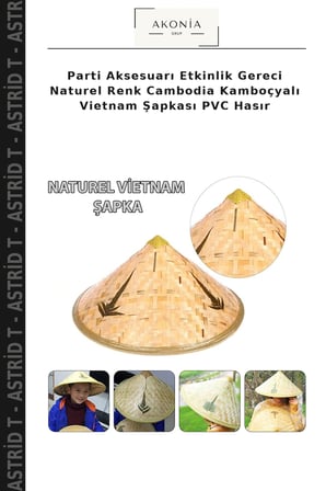 Parti Aksesuarı Etkinlik Gereci Naturel Renk Cambodia Kamboçyalı Vietnam Şapkası PVC Hasır