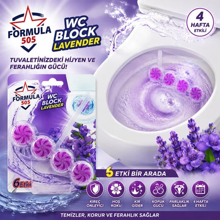 Mor Temas Avantajlı Paket Hijyenik Ortam 4'lü WC Blok - Lavanta Kokulu - 2 Adet - 6 Etkili - 200 gr