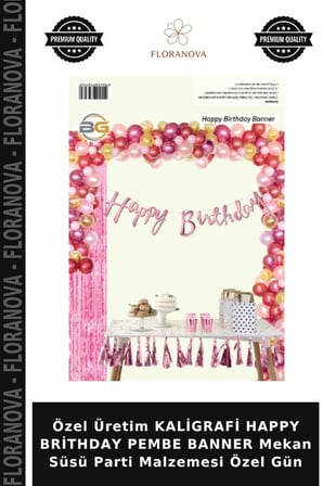 Özel Üretim KALİGRAFİ HAPPY BRİTHDAY PEMBE BANNER Mekan Süsü Parti Malzemesi Özel Gün