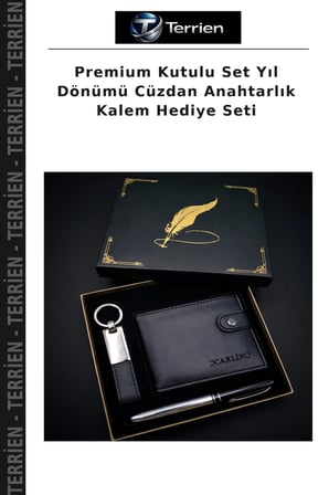 Premium Kutulu Set Yıl Dönümü Cüzdan Anahtarlık Kalem Hediye Seti