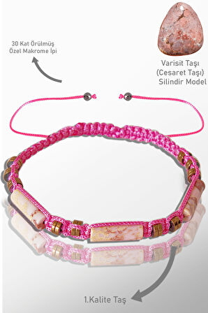 Sertifikalı Gerçek Hematit - Pembe Varisit Taşı Bileklik - Ayarlamalı