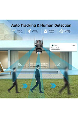 3 Kameralı FHD Polis Çakarlı Yapay Zekalı insan algılamalı Wifi Dış mekan Güvenlik Kamerası