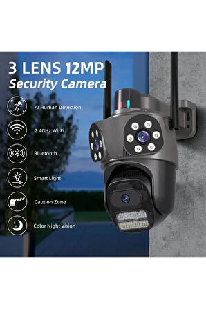 3 Kameralı Full HD Dış Mekân Akıllı Wi-Fi Kamera – İnsan Algılamalı ve Polis Çakarlı