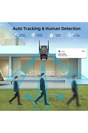 3 Kameralı Full HD Dış Mekân Akıllı Wi-Fi Kamera – İnsan Algılamalı ve Polis Çakarlı