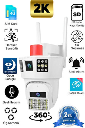 3 Kameralı 4g Sim Kart İle Ve 12 Volt Adaptör İle Çalışan 9mp Telefona Kurulan Güvenlik Kamerası