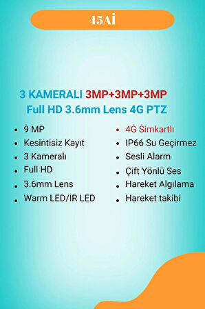 3 Kameralı 4g Sim Kart İle Ve 12 Volt Adaptör İle Çalışan 9mp Telefona Kurulan Güvenlik Kamerası