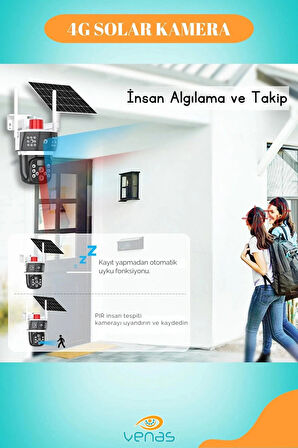 10x Zoom 4G Sim Kartlı Solar güneş Enerjili Full HD Çift Kameralı Akıllı Smart Güvenlik Kamerası