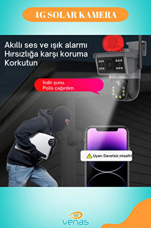 4G Sim Kartlı Solar güneş Enerjili Full HD Çift Kameralı Extra ledli Akıllı Smart Güvenlik Kamerası