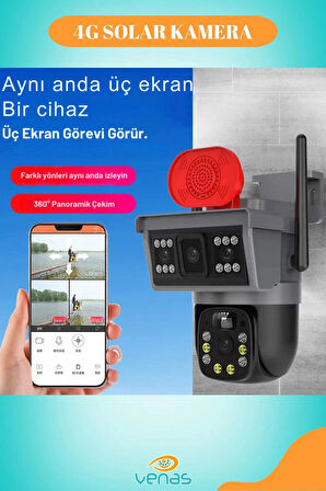 Güneş Enerjili 4G SIM Kart Uyumlu Full HD Çift Kameralı Extra LED Aydınlatmalı Akıllı Kamera